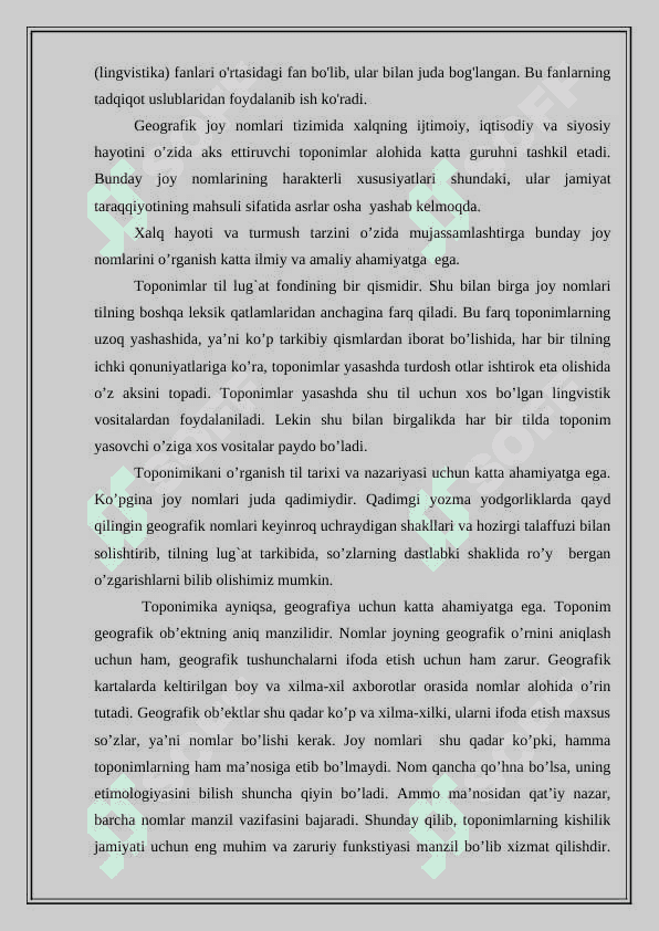 Toponimlarning geografik jihatdan o’rganilishi 4