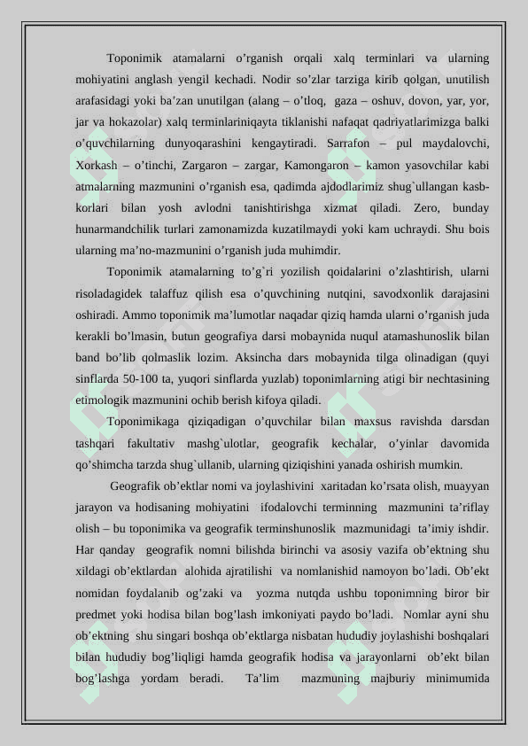 Toponimlarning geografik jihatdan o’rganilishi 7
