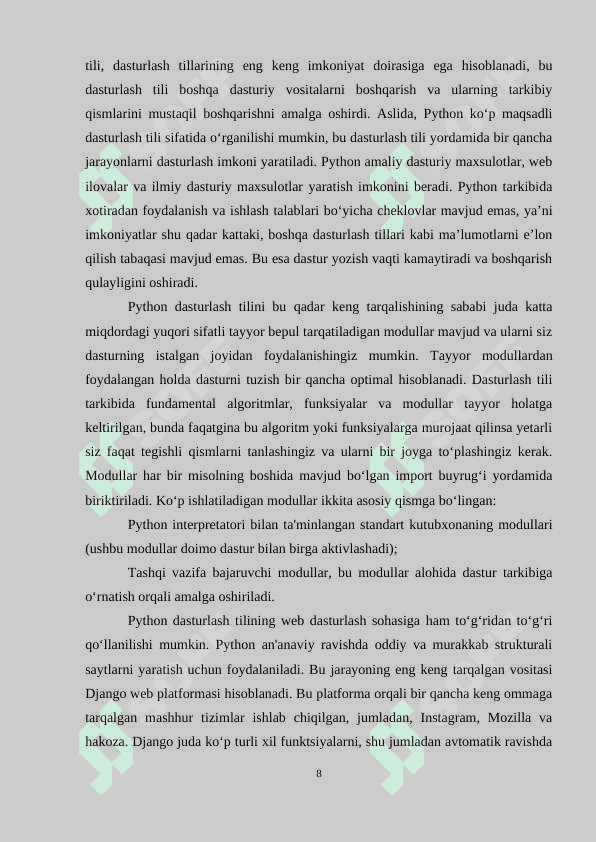 Python dasturlash tilining asosiy konstruksiyalari,  maʼlumot turlari va tuzilmalarini qoʻllash 8
