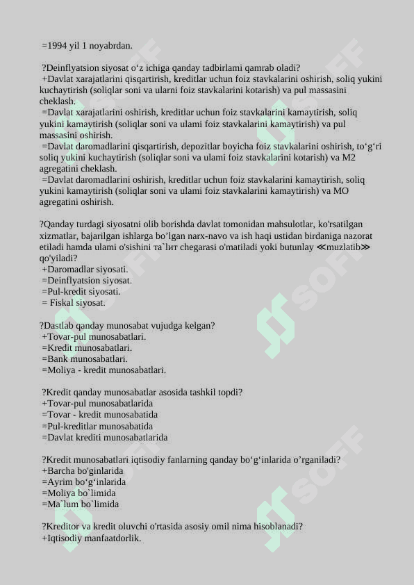 Bank ishi testlar javoblari bilan 6