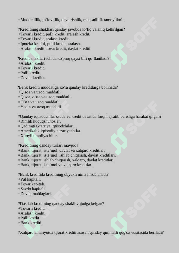 Bank ishi testlar javoblari bilan 8