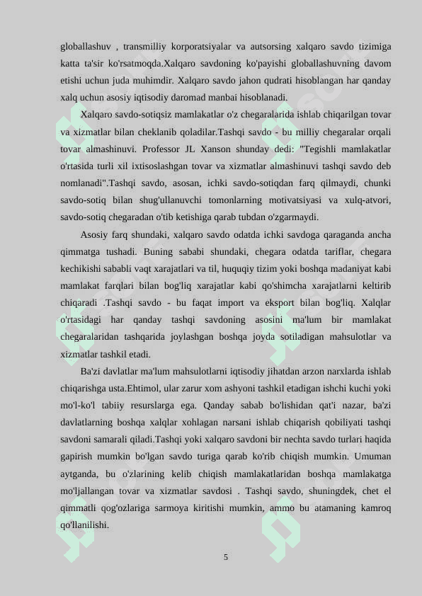 O‘zbekiston Respublikasining tashqi savdo munosabatlari 5