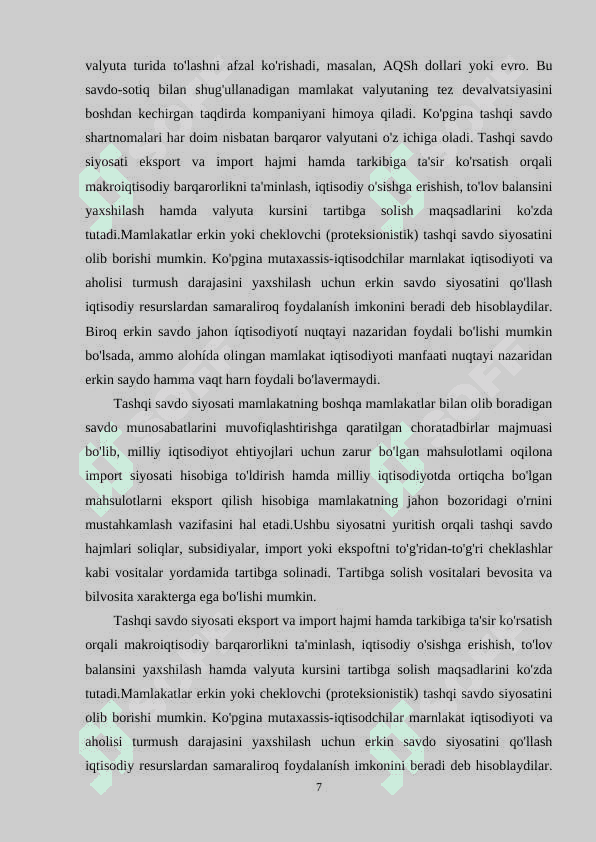 O‘zbekiston Respublikasining tashqi savdo munosabatlari 7