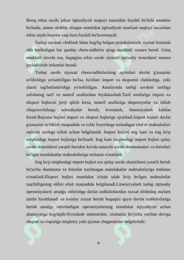O‘zbekiston Respublikasining tashqi savdo munosabatlari 8