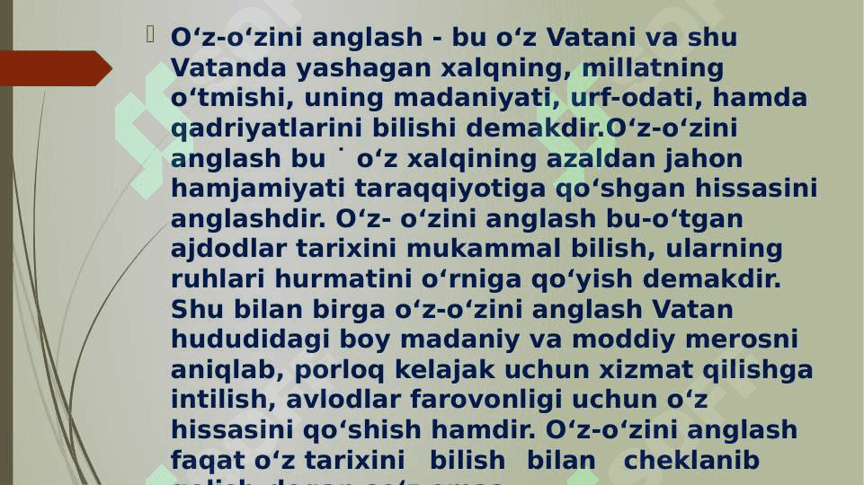 MILLIY O’ZLIKNI ANGLASH MILLAT TARAQIYOTINING POYDEVORI 4