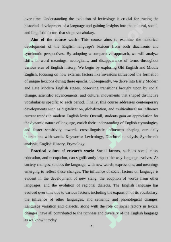 The evolution of lexicology: A comperative study of lexical changes in English across different time periods 5