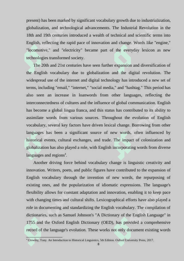 The evolution of lexicology: A comperative study of lexical changes in English across different time periods 8