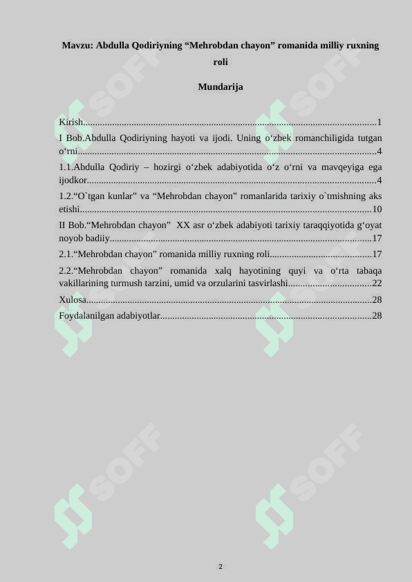 Abdulla Qodiriyning “Mehrobdan chayon” romanida milliy ruxning roli 2