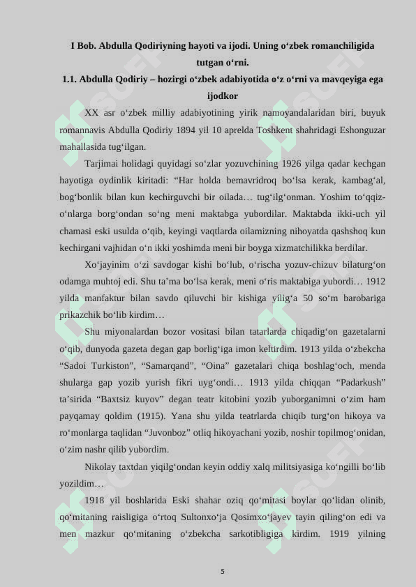 Abdulla Qodiriyning “Mehrobdan chayon” romanida milliy ruxning roli 5