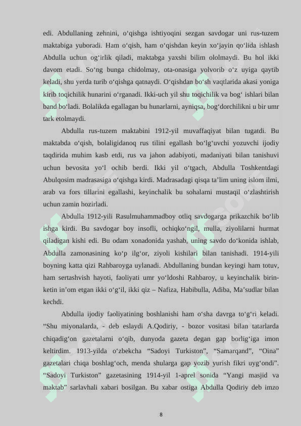 Abdulla Qodiriyning “Mehrobdan chayon” romanida milliy ruxning roli 8