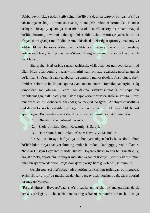 Husayniy g’azallarining g’oyaviy - badiiy xususiyatlari 6