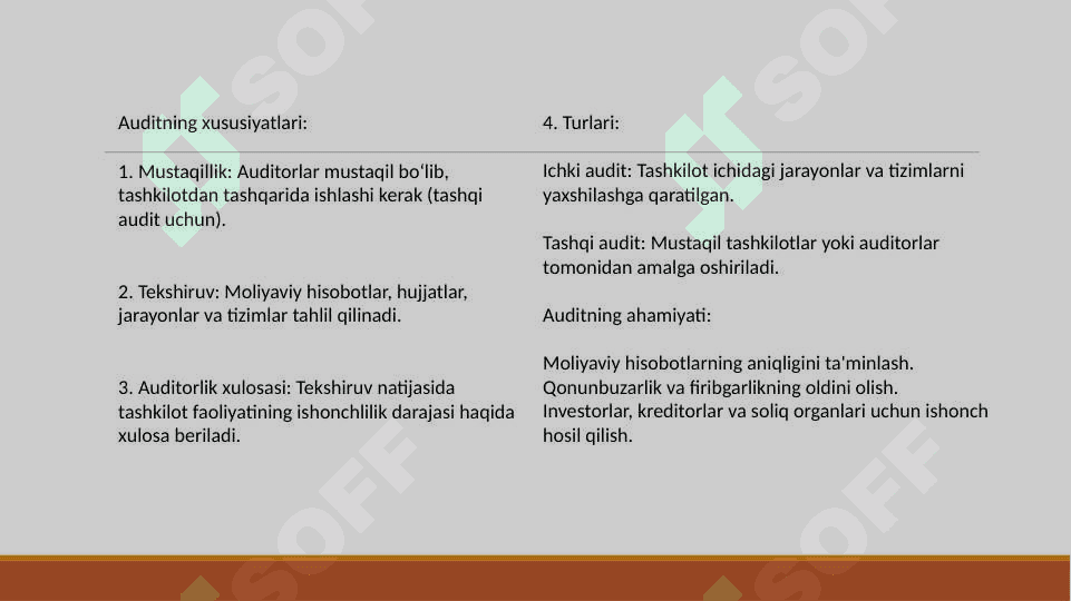 Audit va buxgalteriya hisobi o’rtasidagi farqlar pptx 4