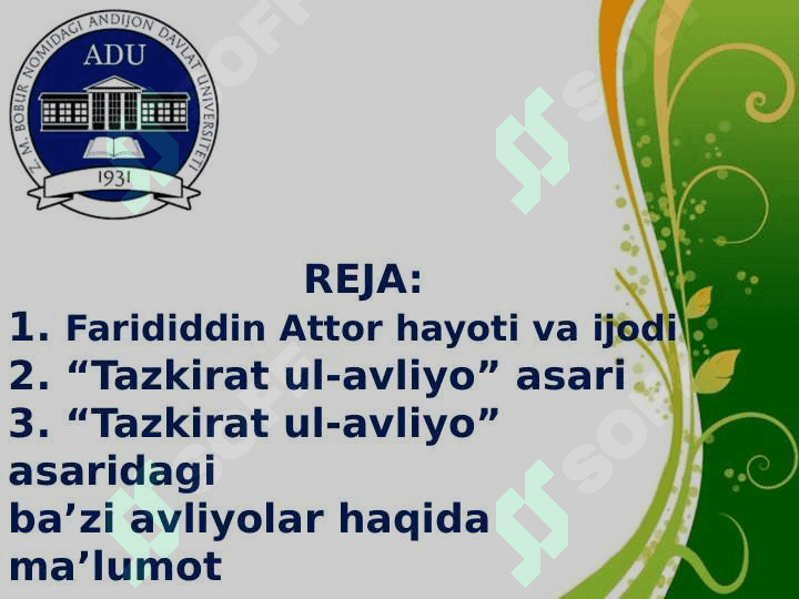 FARIDIDDIN ATTOR VA UNING “TAZKIRAT UL-AVLIYO” 2