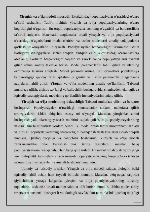 Yirtqich va o‘lja modeli 3