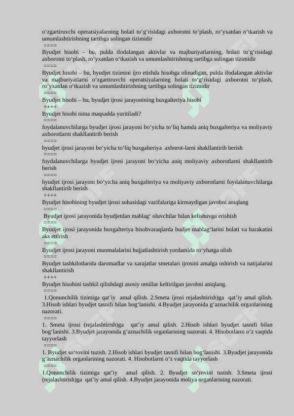 Byudjet hisobi 500 ta test javobi bilan 2