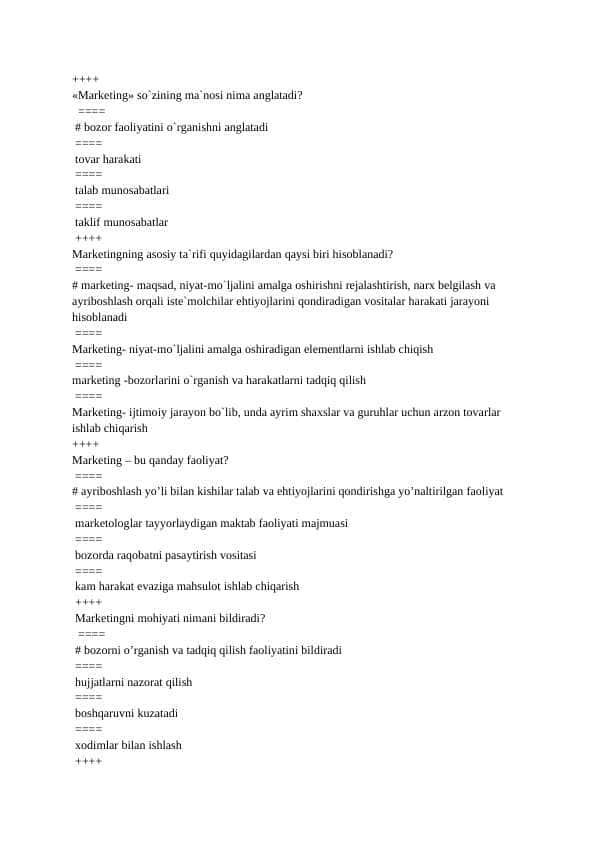 Marketing 500 ta test javobi bilan