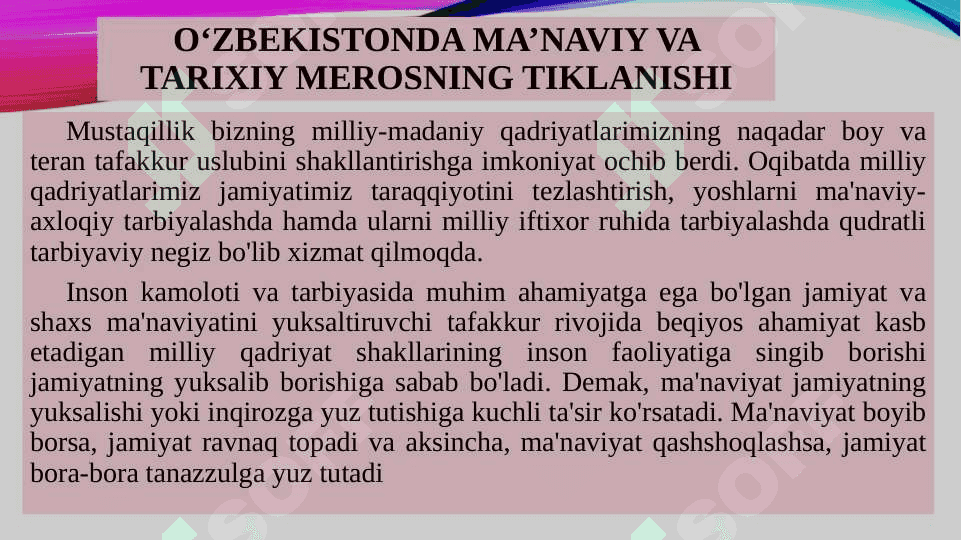 MUSTAQILLIK YILLARIDA O‘ZBEKISTONNING MA’NAVIY VA MADANIY TARAQQIYOTI 3