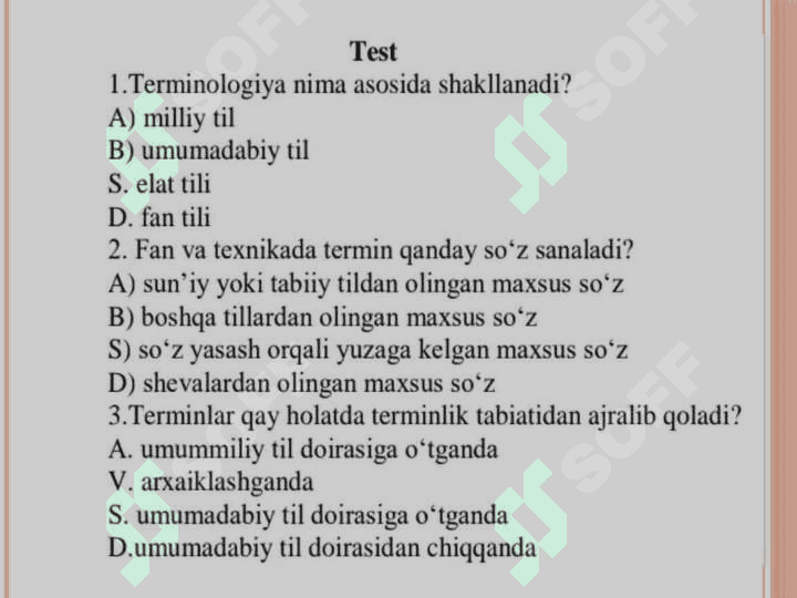 Klinik terminologiyaga 
oid test topshiriqlar 4