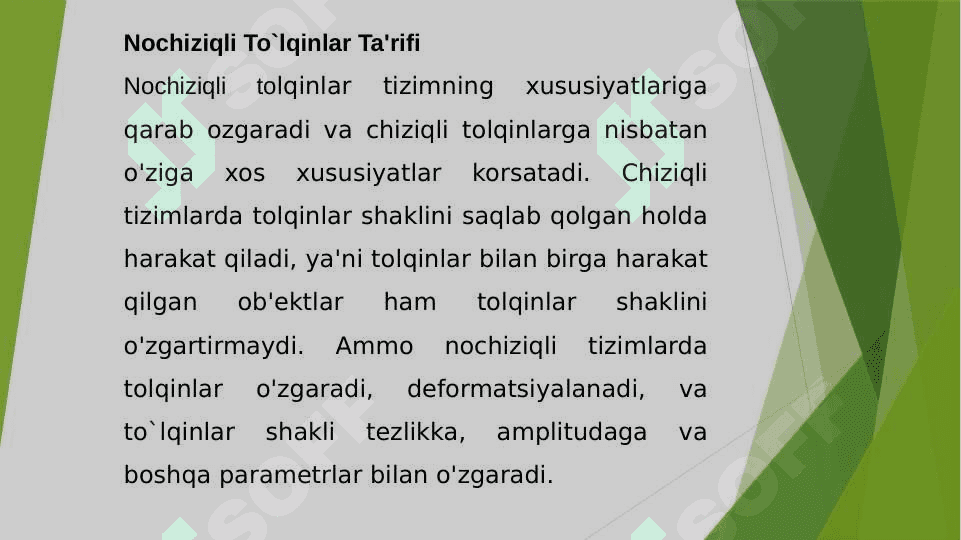 NOCHIZIQLI TO`LQINLAR. SOLITONLAR 5