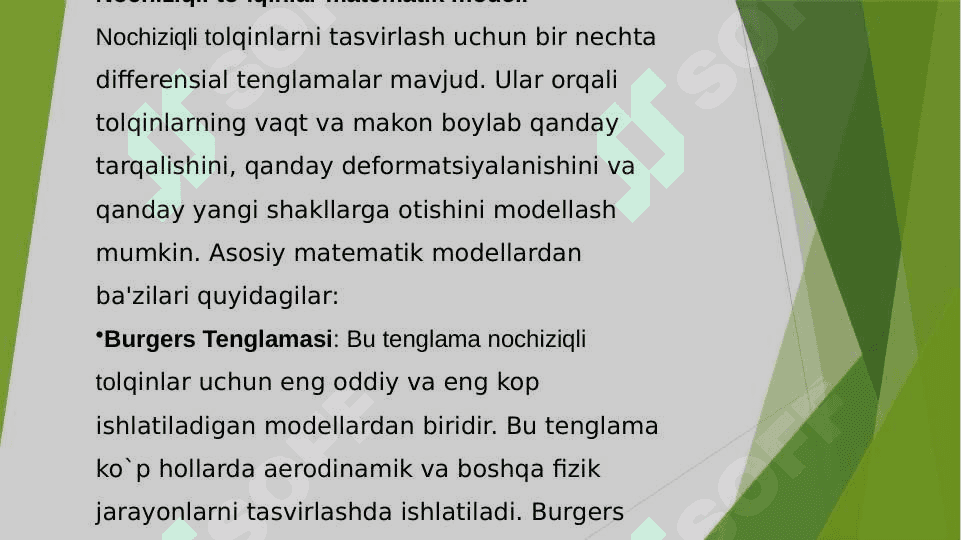NOCHIZIQLI TO`LQINLAR. SOLITONLAR 6