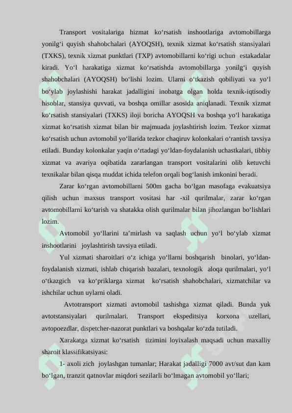 Avtomobil yo`llari bo`ylab joylashtiriladigan damo olish maydonlarini loyihalash 4