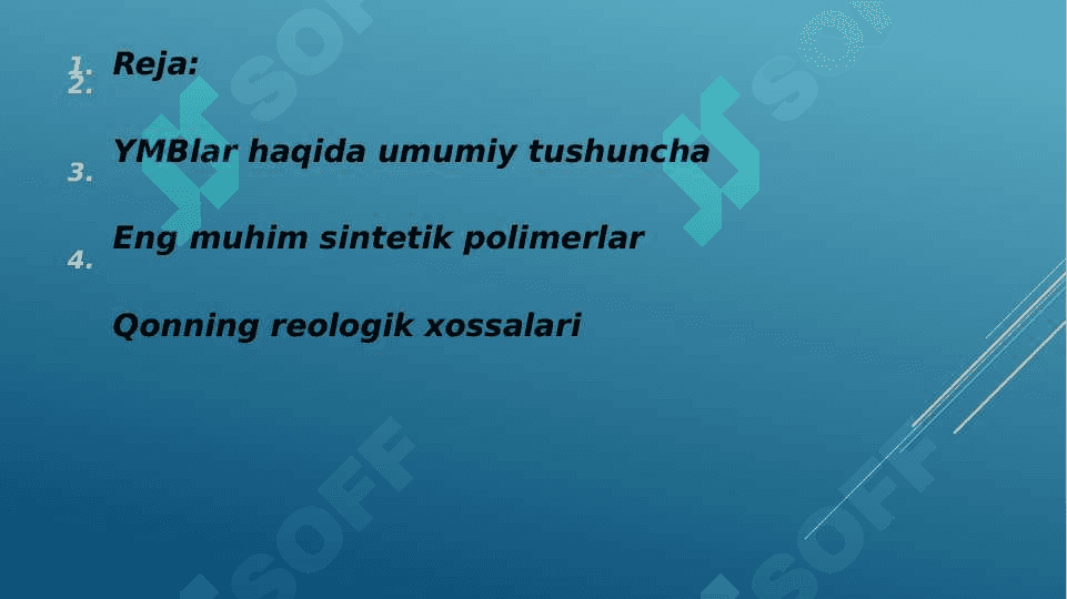 YUQORI MOLEKULAR BIRIKMALAR ERITMALARINING XOSSALARI. QONNING REOLOGIK XOSSALARI. 2