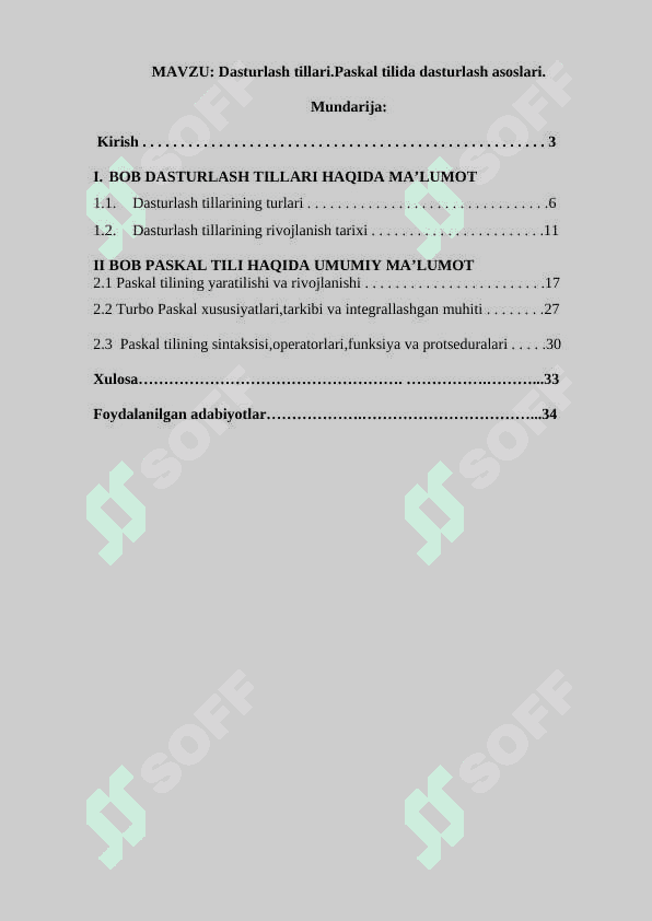 Dasturlash tillari.Paskal tilida dasturlash asoslari kurs ishi 2