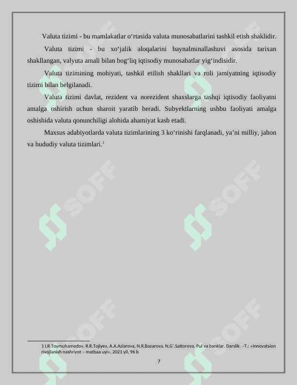 PUL TIZIMI: MAZMUNI, TURLARI VA ELEMENTLARI 7