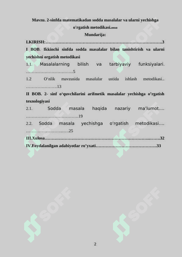 2-sinfda matematikadan sodda masalalar va ularni yechishga o'rgatish metodikasi 2
