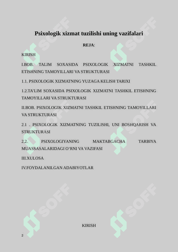 Psixologik xizmat tuzilishi uning vazifalari 2