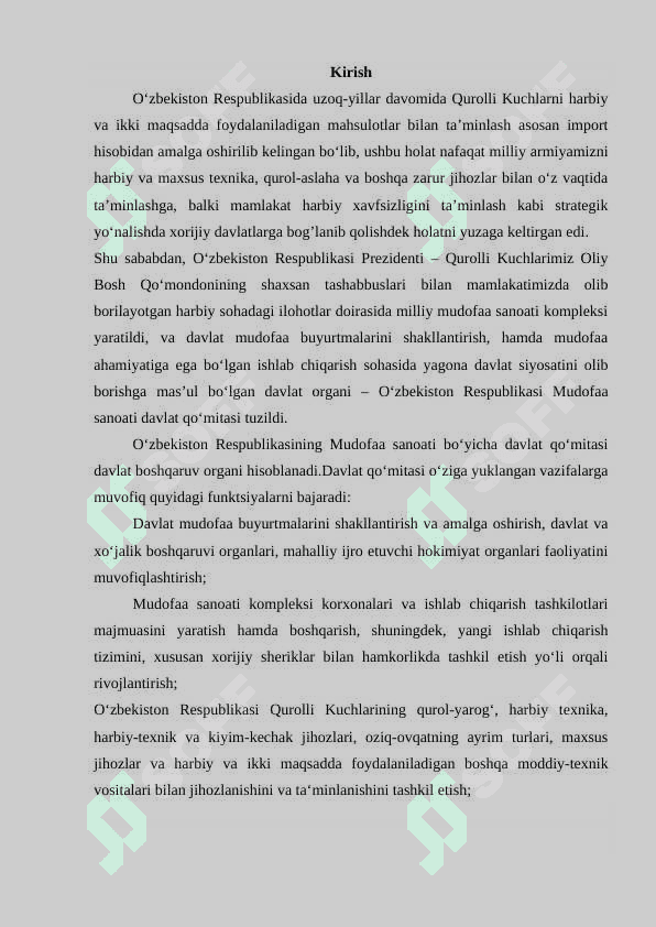 O'zbekiston Respublikasida mudofa tizimi. 2