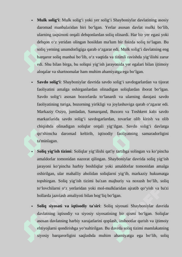 Shayboniylar davrida savdo-sotiq va soliq tizimi 7