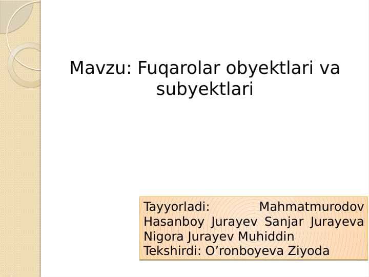 Fuqarolar obyektlari va subyektlari