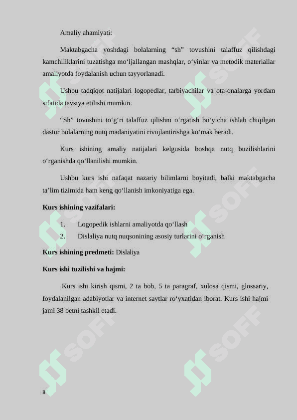 Kurs ishi. Sh tovushni bartaraf etish. Telegram @ras_raf 8