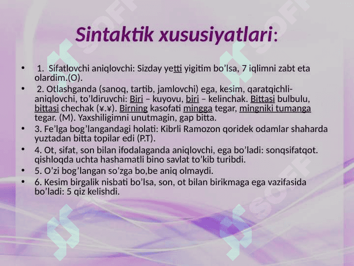 Sonning leksik gramatik xususiyatlari,ma'no turlari. 8