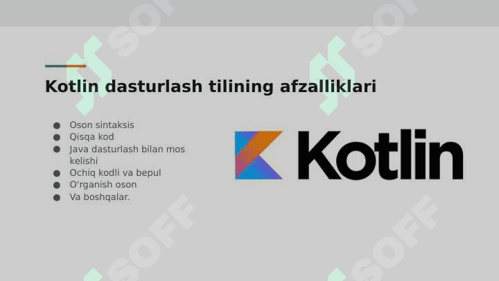 JAVA VA KOTLIN DASTURLASH TILLARIDA ILOVALAR ISHLAB CHIQISH. KOTLIN TILI 3