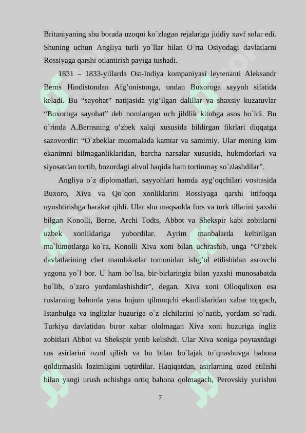 O`RTA OSIYO XONLIKLARINING ROSSIYA IMPERIYASI TOMONIDAN BOSIB OLINISHI. 7