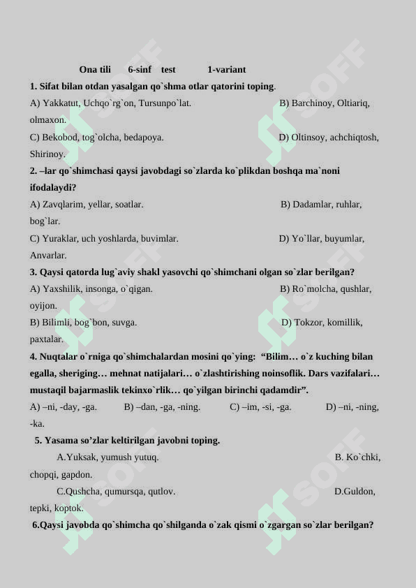 6-sinf ona-tili test 2