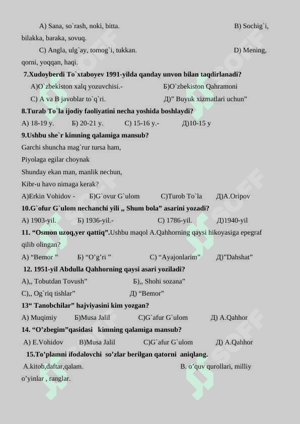 6-sinf ona-tili test 3