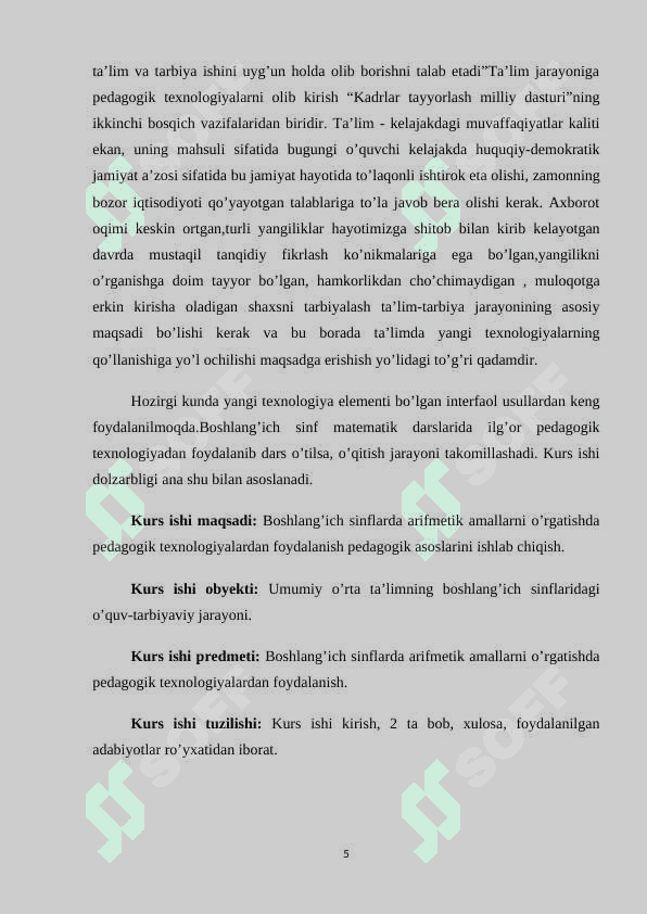 Boshlang'ich sinflarda algebra elementlarini o'qitishning ba'zi bir usullari” 5