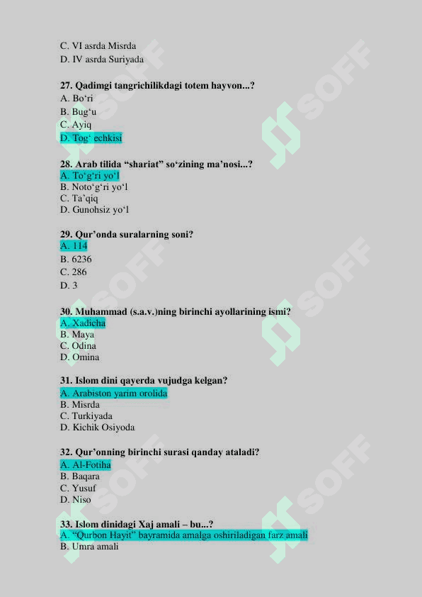 Dinshunoslik test 5
