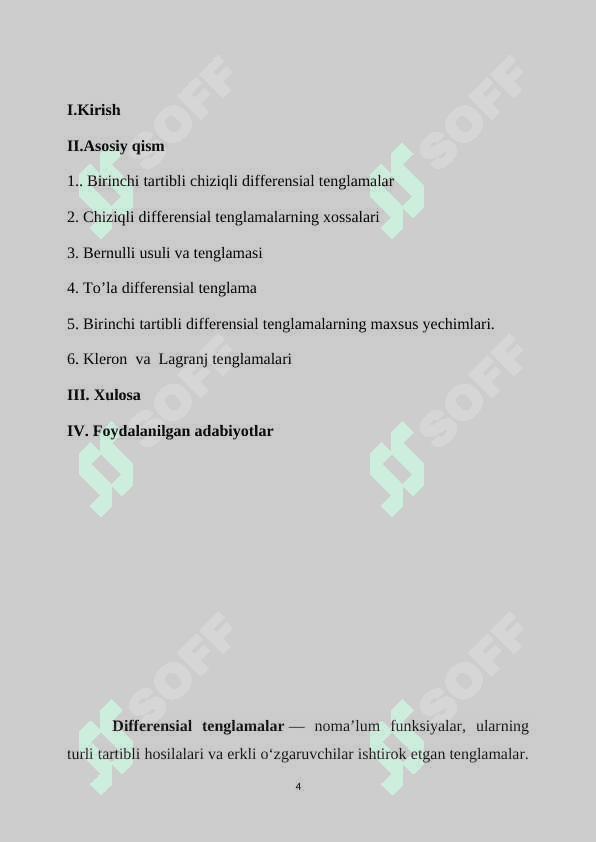 Chizziqli differinsial tenglamalar va Benulli tenglamasi 2