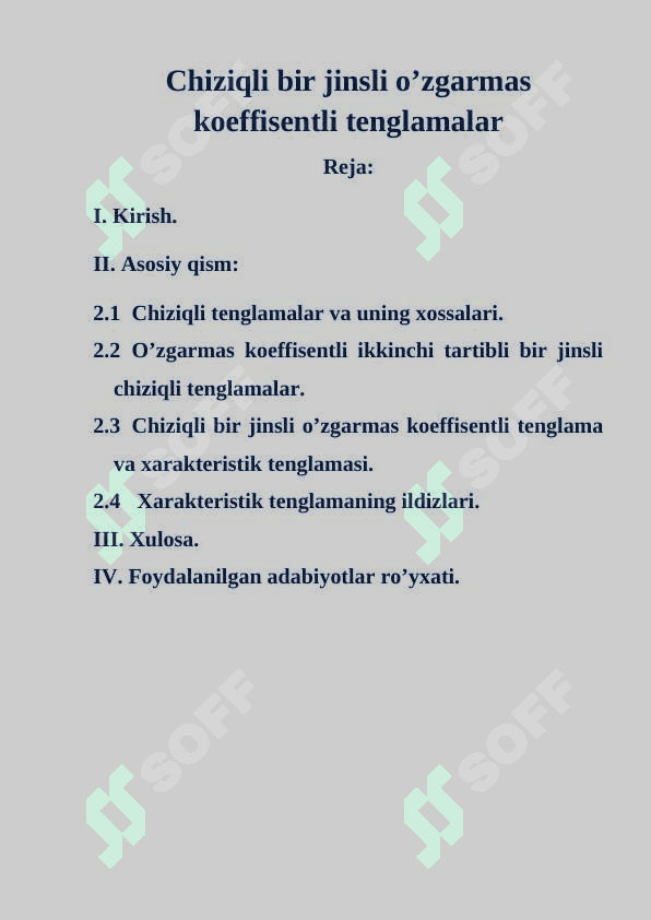 Chiziqli bir jinsli o’zgarmas koeffisentli tenglamalar 2