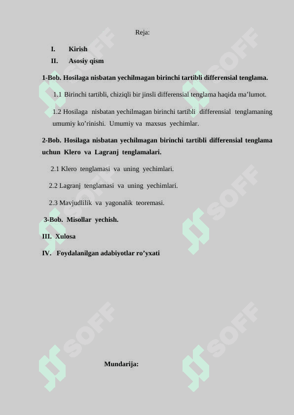 Hosilaga nisbatan yechilmagan birinchi tartibli differensial tenglamalar va ularni integrallash usullari 2