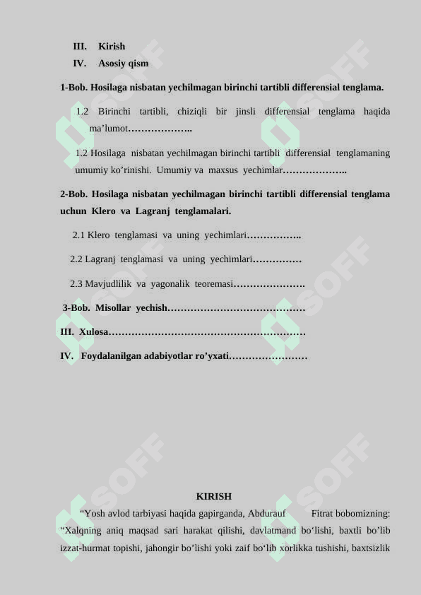 Hosilaga nisbatan yechilmagan birinchi tartibli differensial tenglamalar va ularni integrallash usullari 3