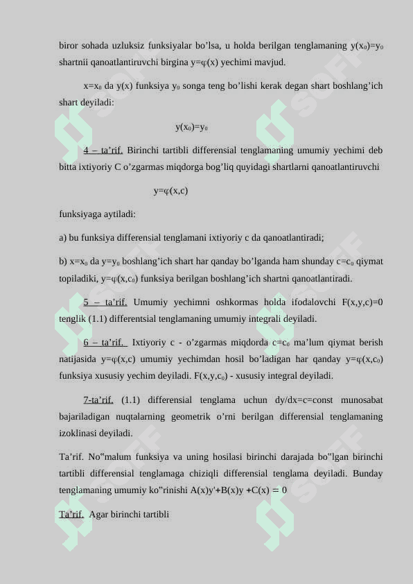 Hosilaga nisbatan yechilmagan birinchi tartibli differensial tenglamalar va ularni integrallash usullari 7