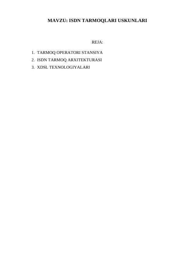ISDN TARMOQLARI USKUNLARI