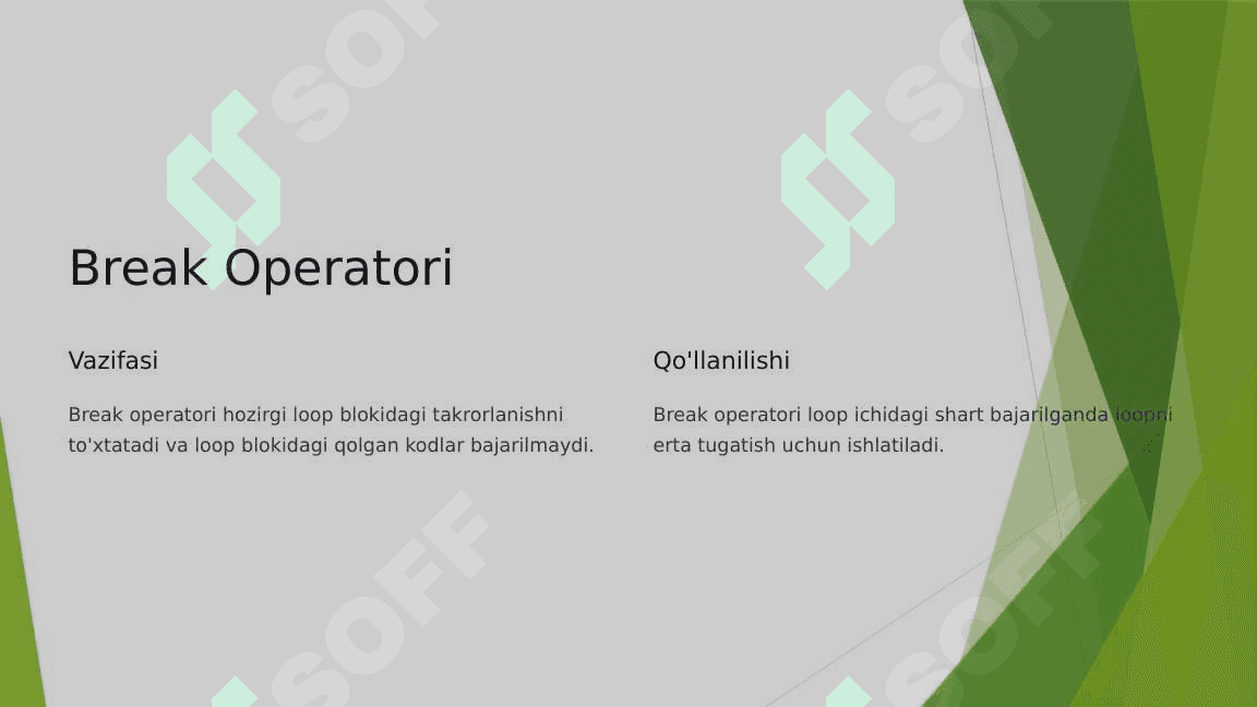 C++ da Break, Continue va For-Each Operatorlari 2