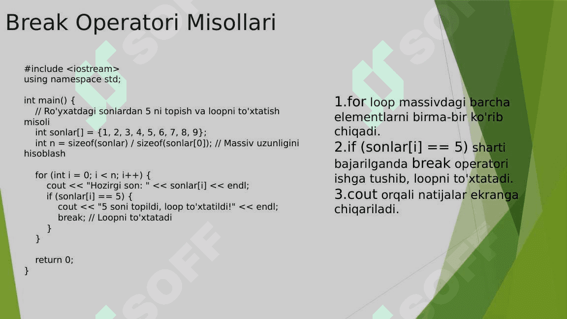 C++ da Break, Continue va For-Each Operatorlari 3