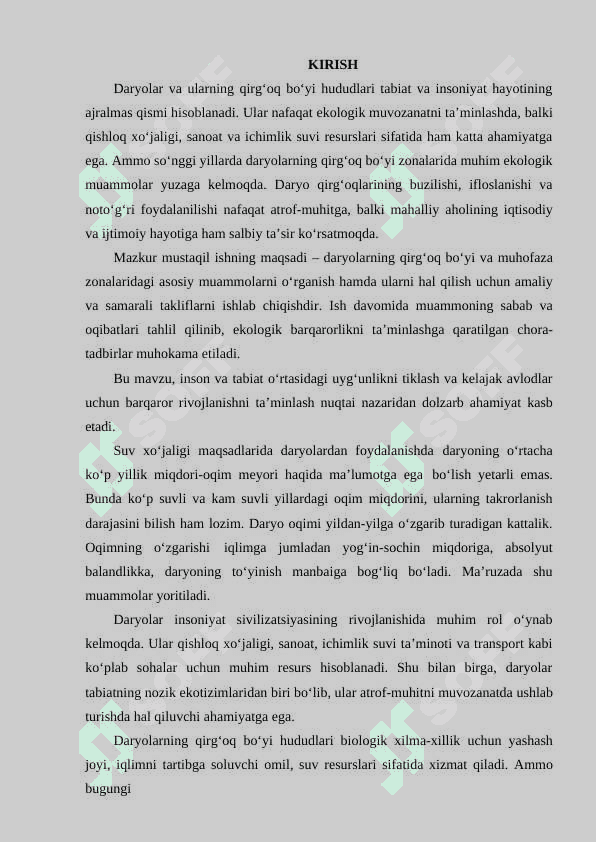 DARYOLARNING QIRG‘OQ BO‘YI VA MUHOFAZA ZONALARI: MUAMMO VA YECHIMLAR. 2